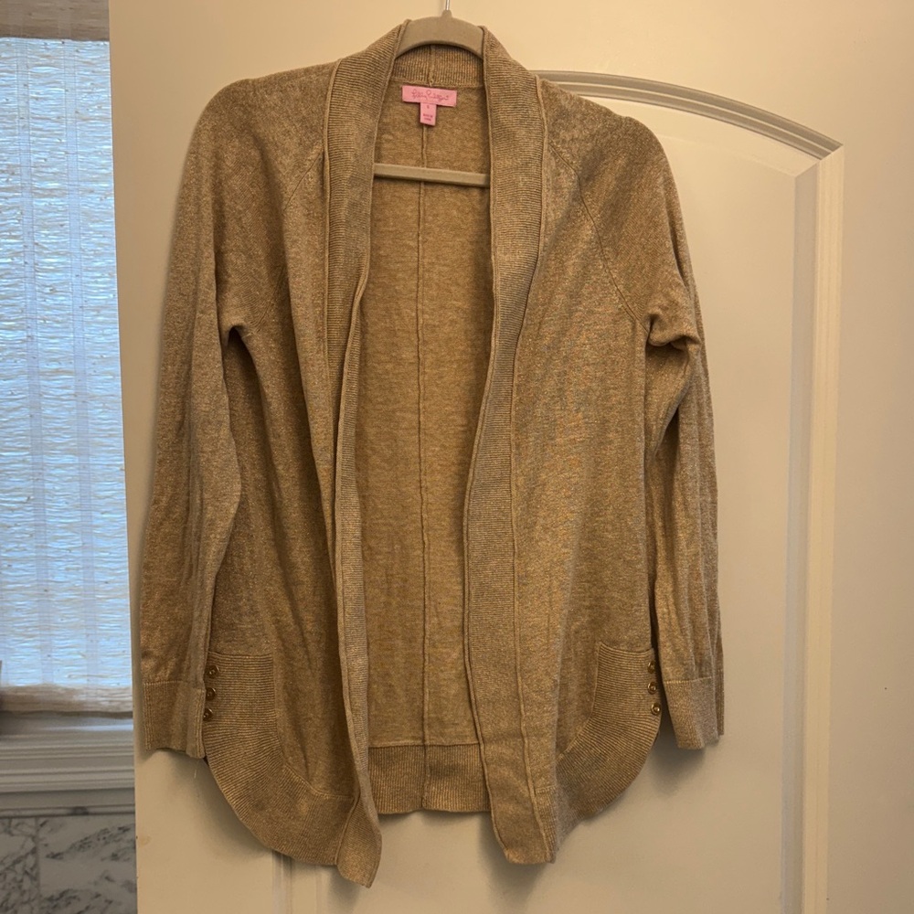 Lilly Pulitzer Open-Front gold Cardigan with Button Cuffs